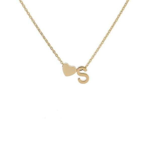 Heart Necklace 18K Gold Plated Stainless Steel Tiny Heart Letter Necklace - Picture 1 of 3